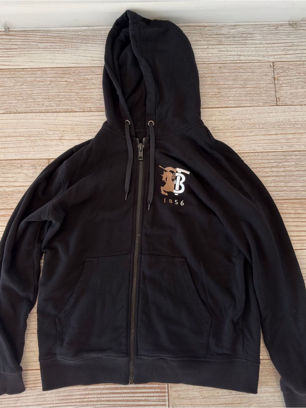Burberry Black Zip-Up Hoodie with Brown Logo